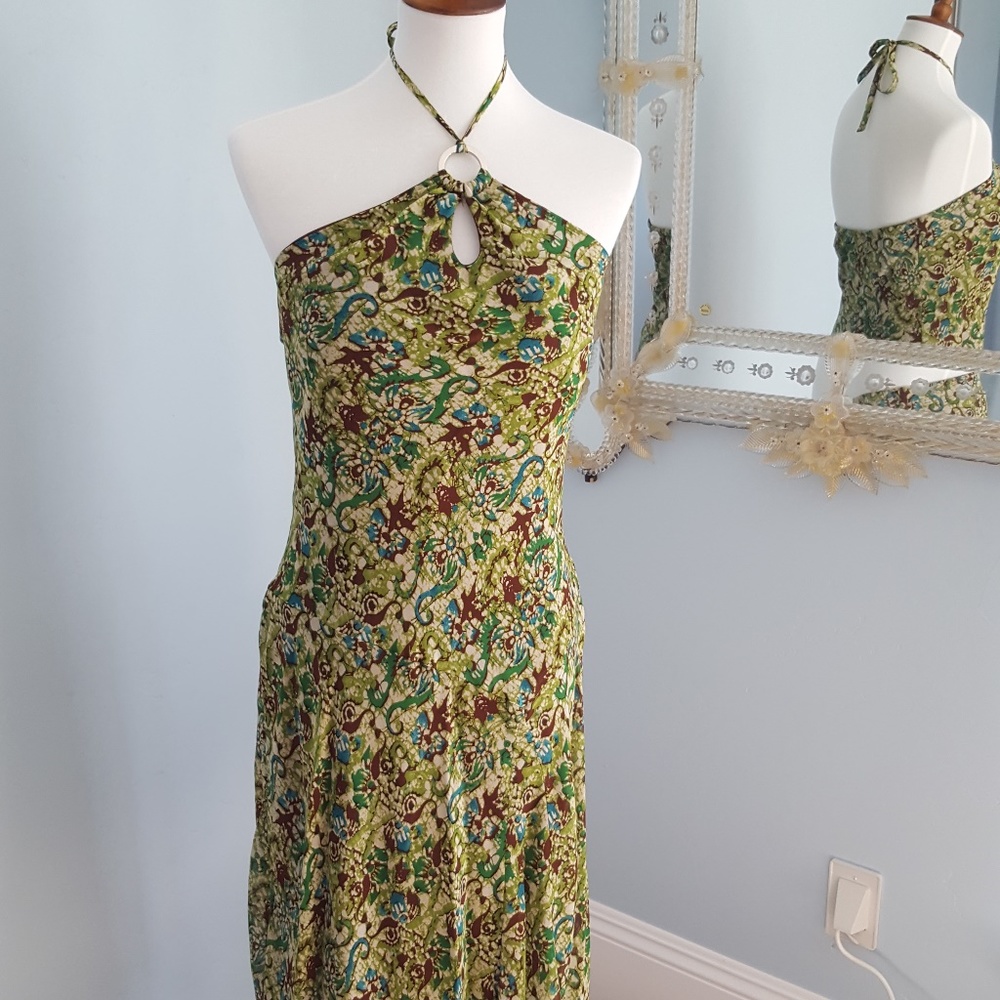 Sangria Sheer Halter Keyhole Midi Dress 10 NWOT